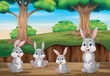 Cartoon rabbits playing in the jungle