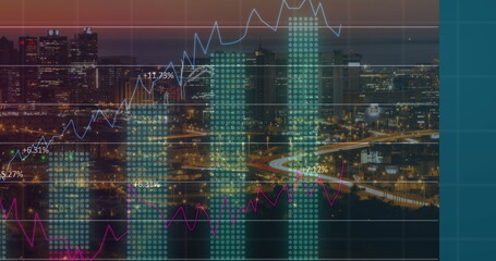Poster - Image of data processing over cityscape