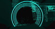 Image of qr code in illuminated circular tunnel over programming language