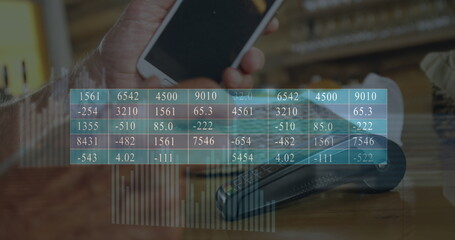 Poster - Image of financial data processing over card payment and terminal