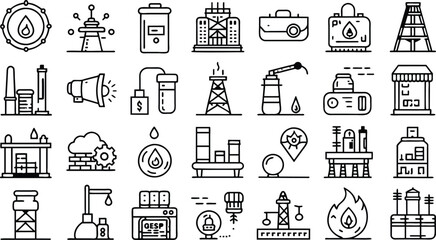 Wall Mural - Oil and Gas icon set. Linear icon collection, Editable stroke, Vector illustration.