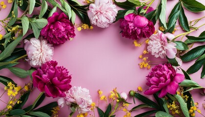 Wall Mural - frame made of flowers  pink, frame, flowers, nature, spring, floral, border, garden, plant