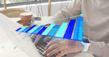 Poster - Image of statistical data processing against biracial man using laptop at a cafe
