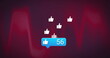 Image of social media icons and numnbers processing over red flames in background