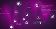 Image of social media icons and numbers over purple pattern