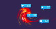 Image of social media icons and numbers over orange fire pattern
