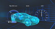 Image of 3d model of car with digital interface and data processing