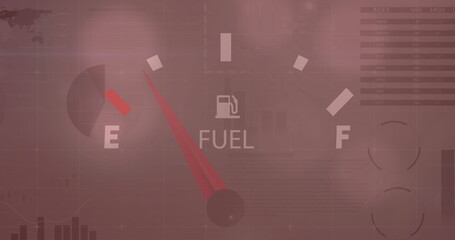 Canvas Print - Image of fuel gauge data processing and statistics