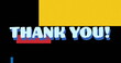 Image of thank you text banner over abstract colorful shapes against black background