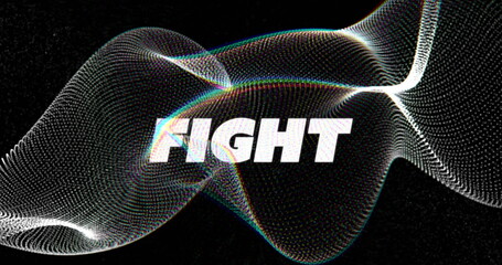 Poster - Image of fight text banner over grey digital wave against black background