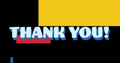 Wall Mural - Image of thank you text banner over abstract colorful shapes against black background