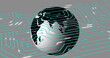 Image of circuit board pattern and rotating globe over gray background
