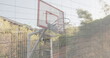Image of statistics and data processing over basketball hoop