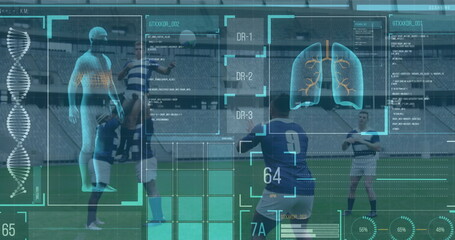 Wall Mural - Image of digital interface with data processing over football players