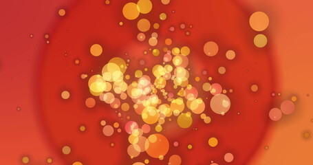 Poster - Image of yellow and orange bokeh circles of light floating on red and orange circles