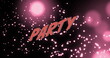 Image of party text in orange letters over pink spots of light on pink background