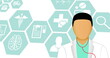 Image of doctor icon over medical icons on white background