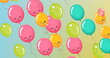 Colorful balloons, each bearing cute face, floating against a gradient background