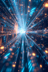 Poster - Speeding through a futuristic orange tunnel - Dynamic image simulating high-speed movement through a tunnel with vibrant orange lights and energetic motion blur