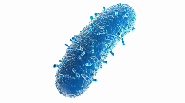 Blue 3D rendered bacterium on white background - This is a 3D rendered depiction of a bacterium in blue, set against a plain white background, simplistically isolated