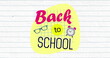 School theme dominates with Back to School text, glasses, and clock
