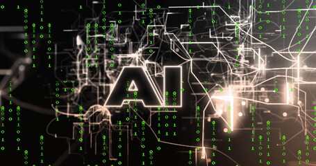 Poster - Image of data processing and chemical formulas in green and black space