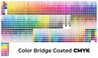 Color Bridge Coated CMYK. Color Chart. Print Test Page. Color Numbers or Names. RGB, CMYK, Pantone. Vector color palette.