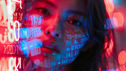 Poster - Abstract close-up with neon light bokeh - Abstract close-up shot of neon light bokeh with a colorful gradient background