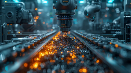 Poster - futuristic manufacturing unit with robotic arms - an ultra-modern manufacturing scene featuring robo