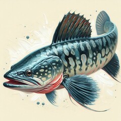 Wall Mural - oil painting of a snakehead fish