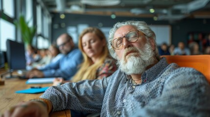 Bored businesspeople boring and sleeping during a meeting in office.