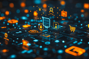 Poster - a computer screen with a lot of icons and a shopping cart