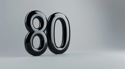 Sticker - A realistic glossy black number 80 in 3D style imitation on a plain gray background