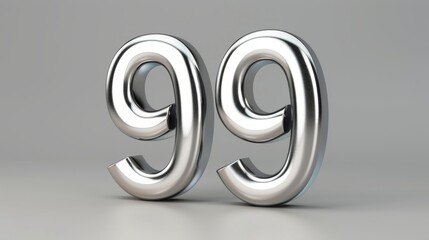 Sticker - A realistic 3D-style imitation silver number 99 on a smooth gray background, shining brightly