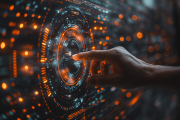 Poster - A hand is pointing at a glowing circle on a screen