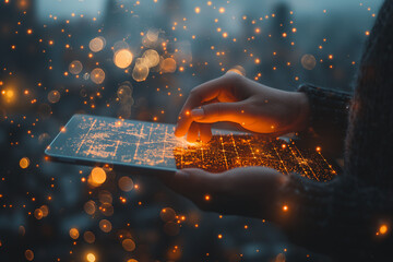 Poster - a person is holding a tablet with a glowing screen