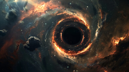 Wall Mural - Realistic Style Black Hole in the Space Digital Art Aspect 16:9