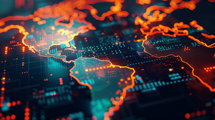 Poster - digital map of the world, digital data internet connectivity, online network users, business 