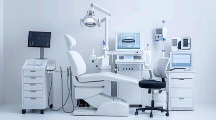 Wall Mural - An advanced teledermatology equipment setup, isolated on a white background.