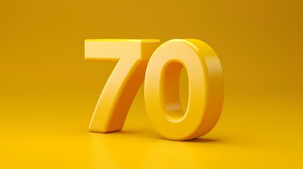 Sticker - A realistic glossy yellow number 70 in a 3D style imitation, placed on a uniform yellow background