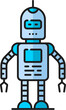 Game futuristic droid, retro robot, alien humanoid virtual bot thin line color icon. Industry future machine humanoid robot, autopilot artificial intelligence bot or alien cyborg outline vector symbol