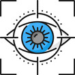 Retina scanning biometric identification, recognition and verification icon. Isolated vector color sign, featuring eye inside of snap shot frame. Futuristic symbol of cutting-edge security technology