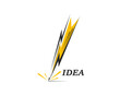 Creative idea pencil icon with lightning arrow for creativity and design studio, vector emblem. Pencil lightning icon with energy blast of creative idea for advertising agency or graphic design badge