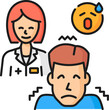 Phobia iatrophobia or fear of medical procedure, mental health and psychology problem, vector line icon. Cognitive disorder and mind anxiety neurosis, outline icon of person with iatrophobia phobia