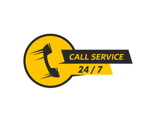 Aufkleber - Call center, customer support service symbol. Isolated vector icon of phone tube inside of yellow circle, symbolizing noctidial hotline communication, assistant help and live interaction with clients
