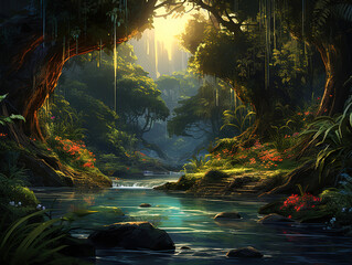 Wall Mural - Amazing shot of a river surrounded by beautiful nature
