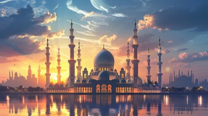 Wall Mural - Vector Illustration of a Grand Mosque