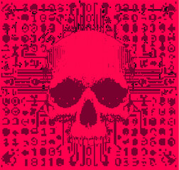 Aufkleber - Skull on a glitchy pixelated background. The concept of cybersecurity and malware.