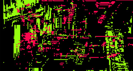 Poster - Abstract glitchy background with random pixel noise. Vector illustration in green and black colors.