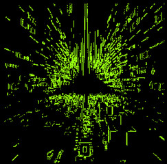 Poster - Abstract glitchy background with random pixel noise. Vector illustration in green and black colors.